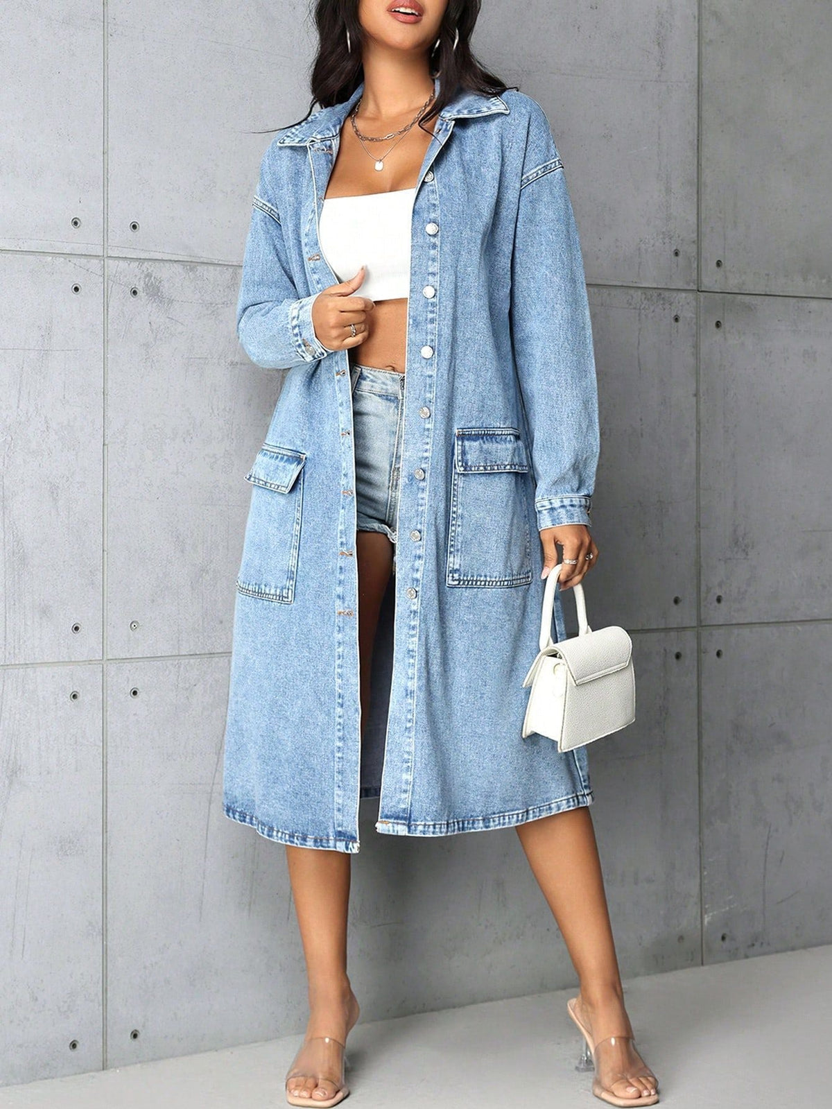 Denim Loose Long Coat Blue