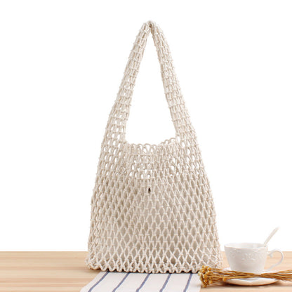 Solid Color Net Hand-Woven Bag Handmade Shoulder Bag One Size White