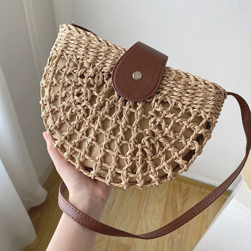Natural Vegan Straw Bag Shoulder Crossbody One Size Brown