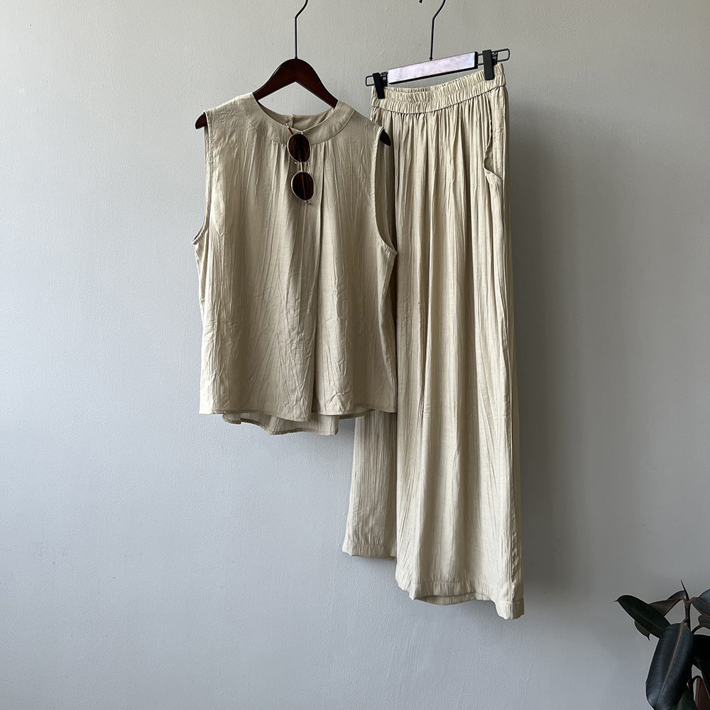 Stylish Sleeveless Vest & Pant Set Khaki