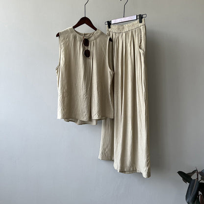 Stylish Sleeveless Vest & Pant Set Khaki