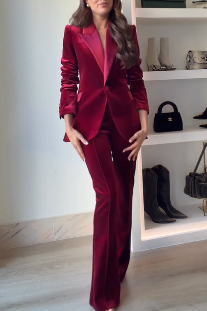 Clidress Lapel  Velet Blazer  Suit  & Loose Pants