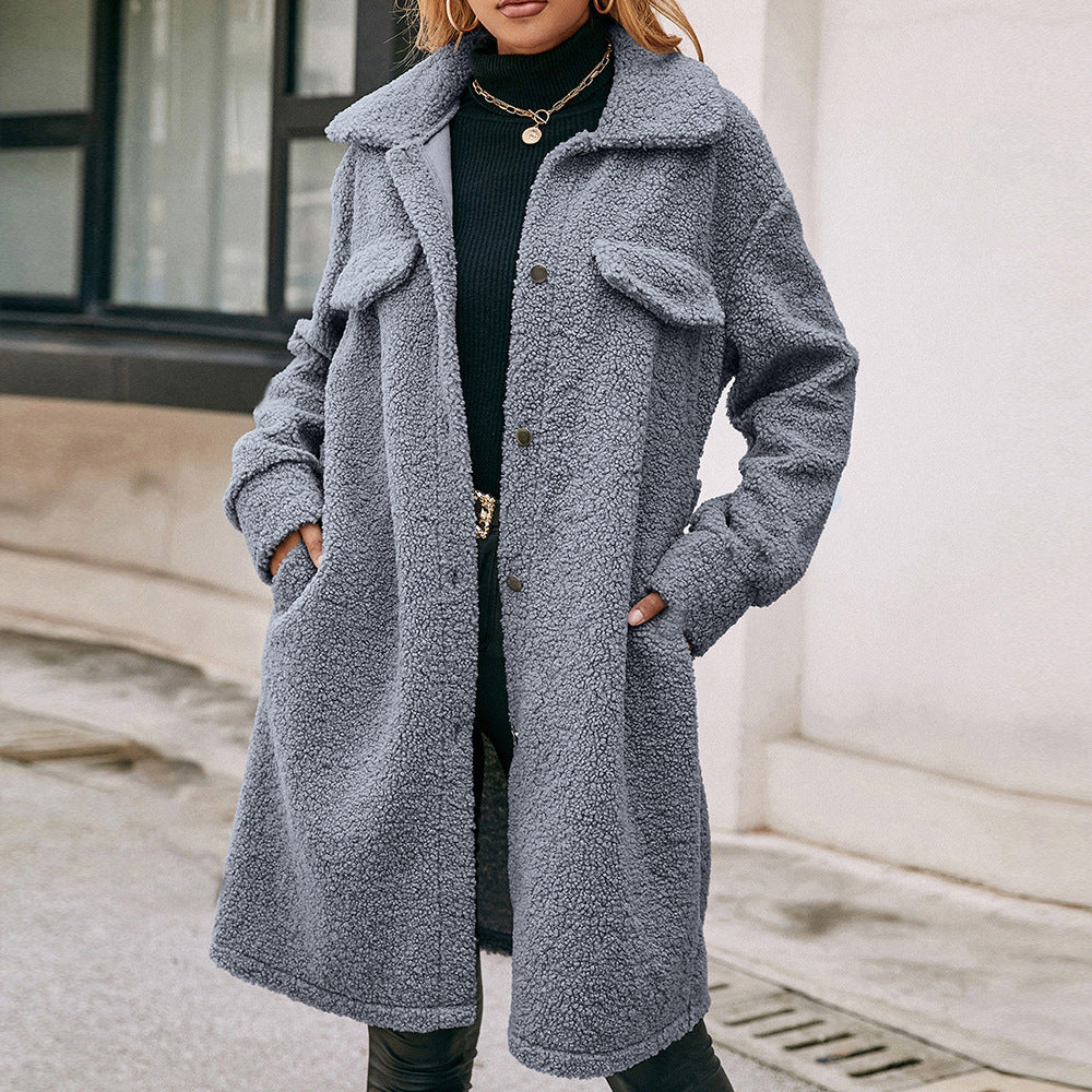 Woolen Plush Trench Coat Jacket Gray