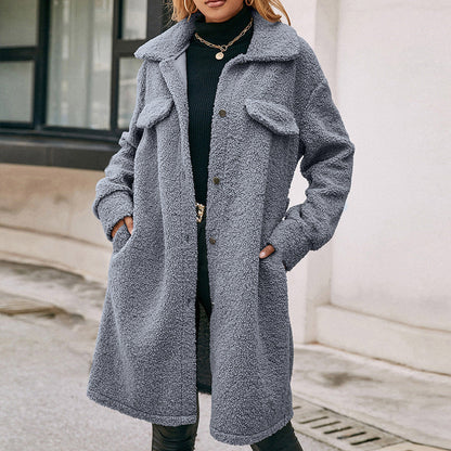 Woolen Plush Trench Coat Jacket Gray