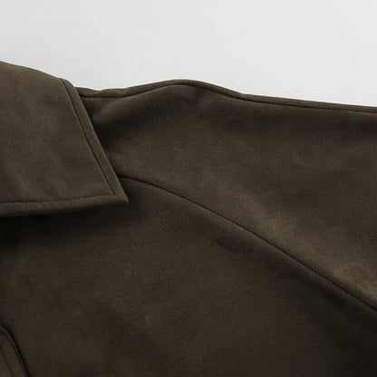 Brown Suede Long Sleeve Long Coat