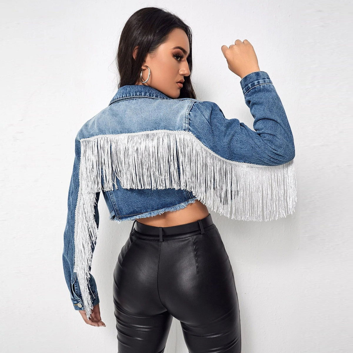 Kylie Tassel Fringe Denim Jacket Deep Fried Blue