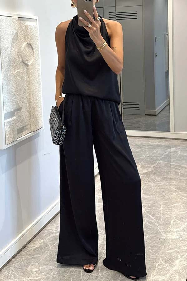 Clidress Satin Halter Top & Pants  Set