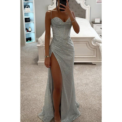 Formal High Split Sexy Gown Silver