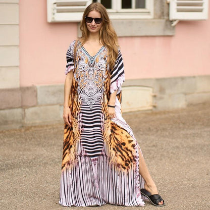 Alexis Printed Versatile Kaftans One Size Tiger Lines