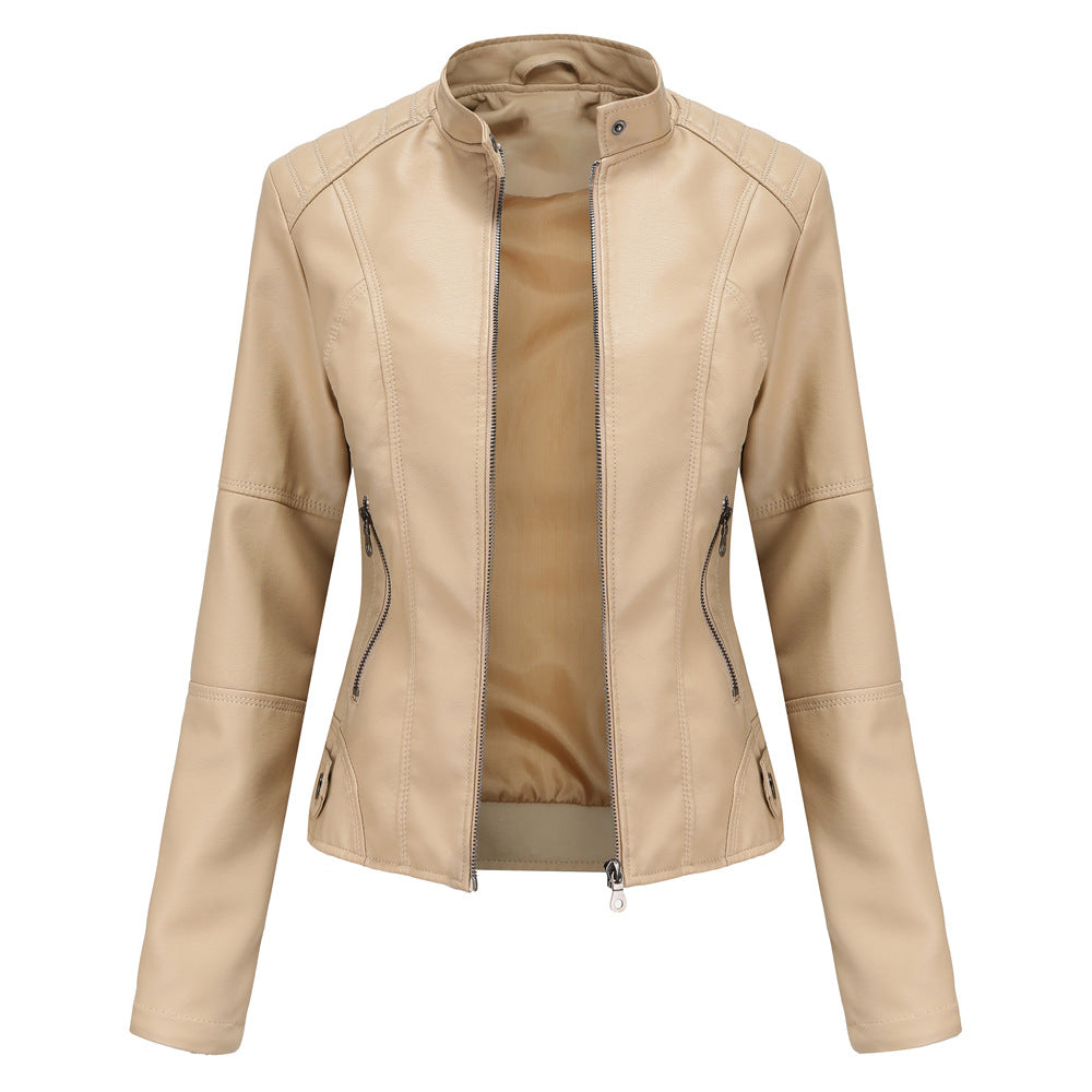 Versatile Slim Biker Jacket Apricot