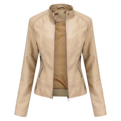 Versatile Slim Biker Jacket Apricot