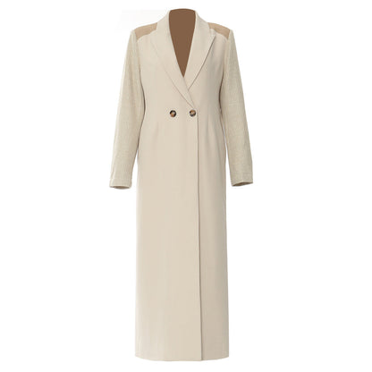 Color Contrast Patchwork Trench Coat White