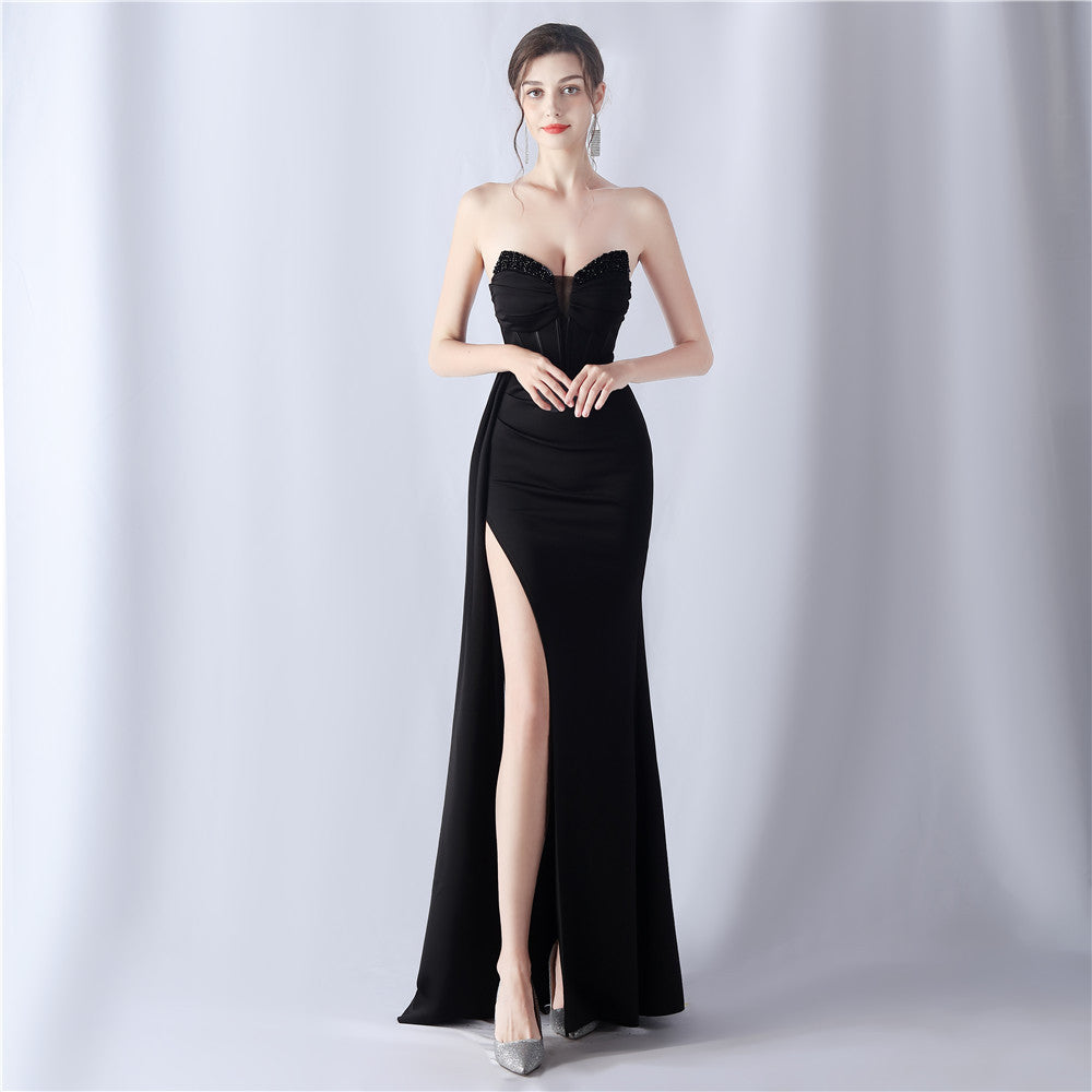 Sexy Strapless Solid Formal Gown Black