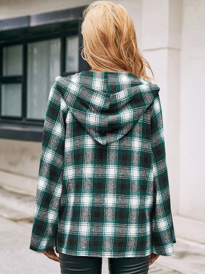 Checked Plaid Hooded Shirt Jacket