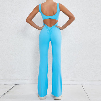 Sexy Open Back Jumpsuit Flame Blue