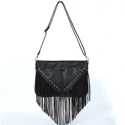 Studded Rivets Soft Leather Casual Crossbody Handbag One Size Black