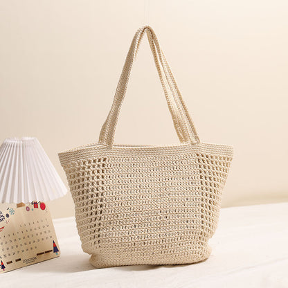 Cotton Thread Woven Bag Shoulder Natural One Size Cream