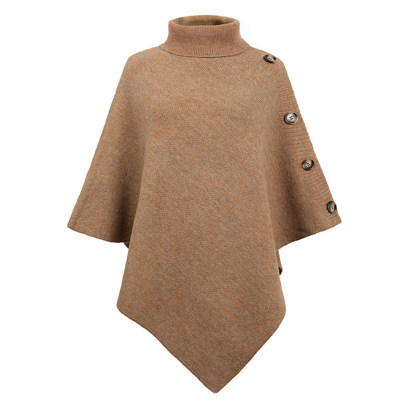 Solid Color Turtle Neck Shawl One Size Khaki