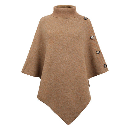Solid Color Turtle Neck Shawl One Size Khaki