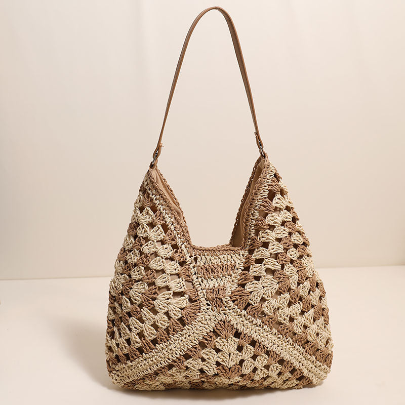 Casual Natural Cotton Shoulder Bag One Size Shaped Grandmother Plaid Coffee