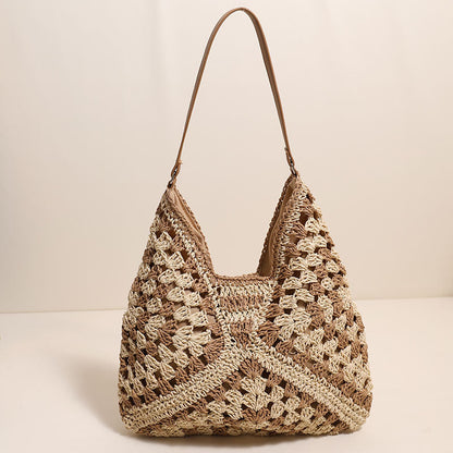 Casual Natural Cotton Shoulder Bag One Size Shaped Grandmother Plaid Coffee