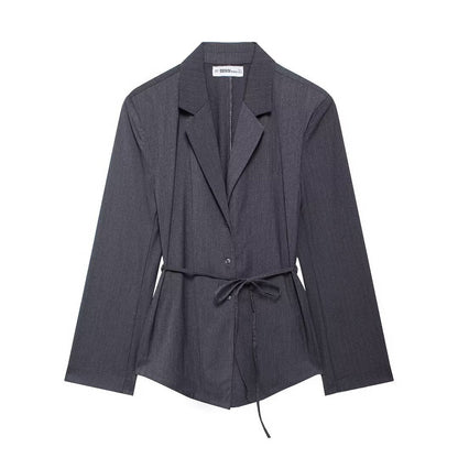Belted Stripe Blazer Black