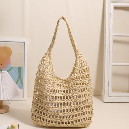 Crochet Handmade Cutout Tote Beach Bag One Size Cream