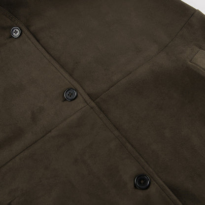 Brown Suede Long Sleeve Long Coat
