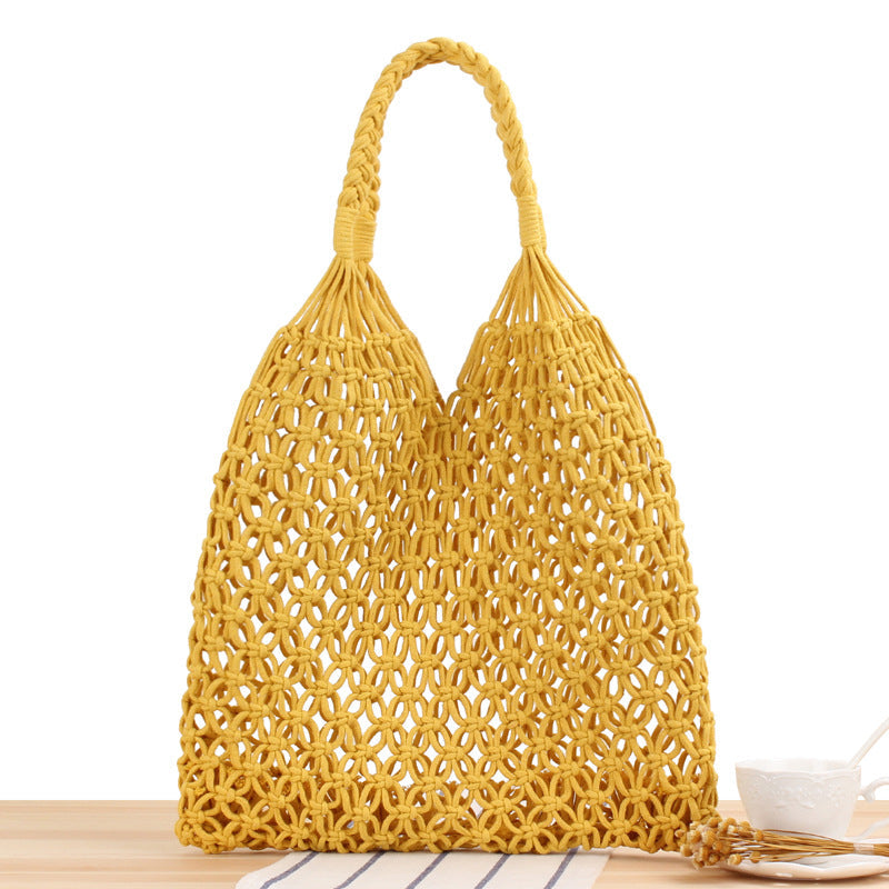 Solid Color One Shoulder Woven Bag Trendy Women Maori Crochet One Size Yellow