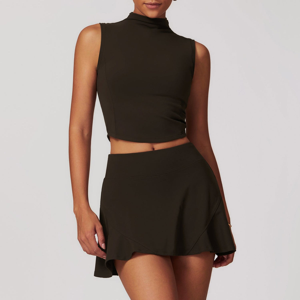 Fitted Active Yoga Set Vest Skirt Black