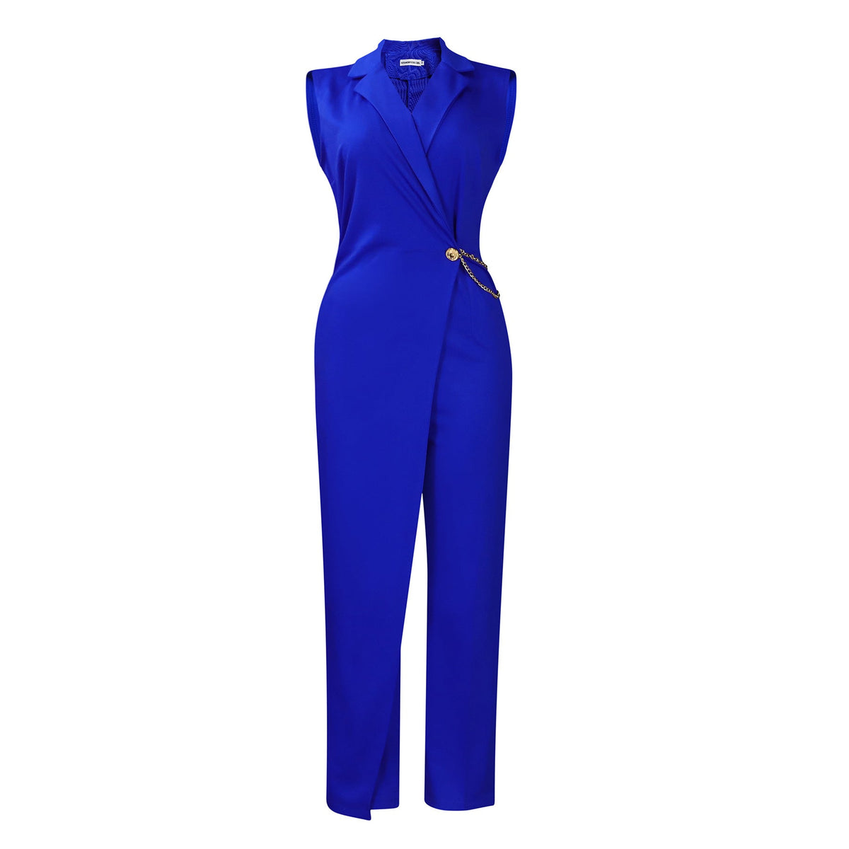V Neck Collar Wide Leg Jumpsuit Blue