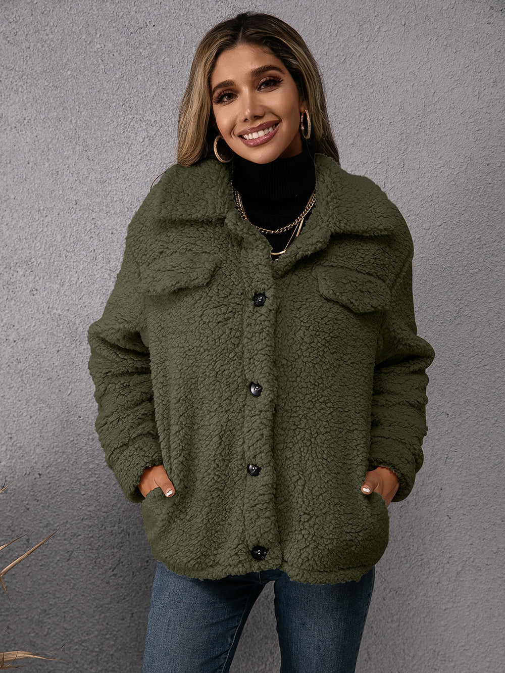 Plush Lamb Wool Trench Coat Jacket