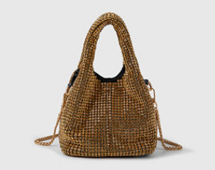 Studded Rhinestone Messenger Bag Handbag One Size Gold