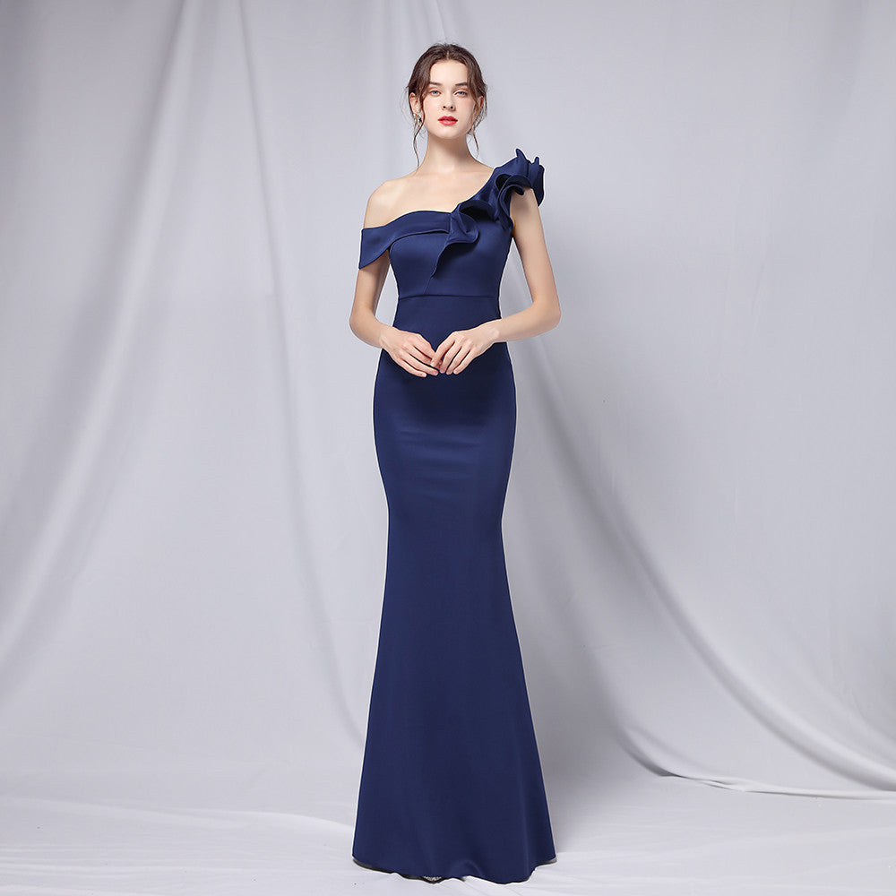 One Shoulder Evening Gown purplish blue
