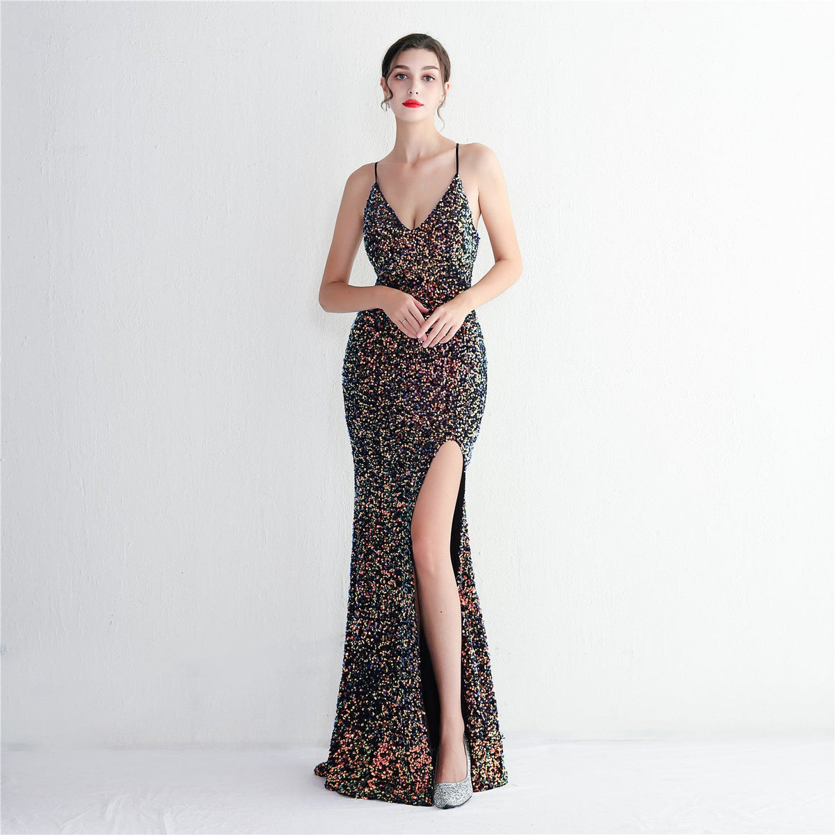 Velvet Bottom Sequined Dress