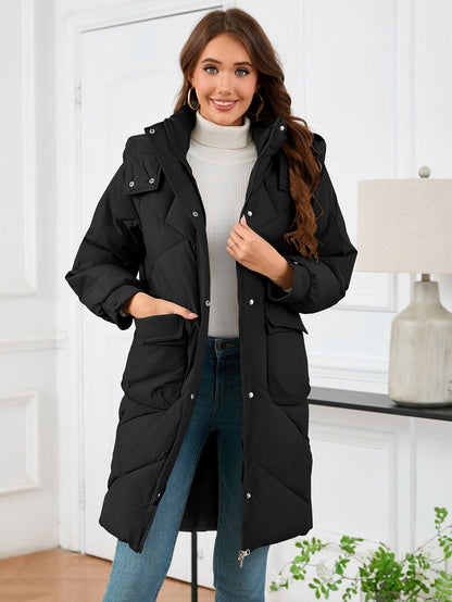 Hooded Slim-Fit Thermal Padded Coat Black
