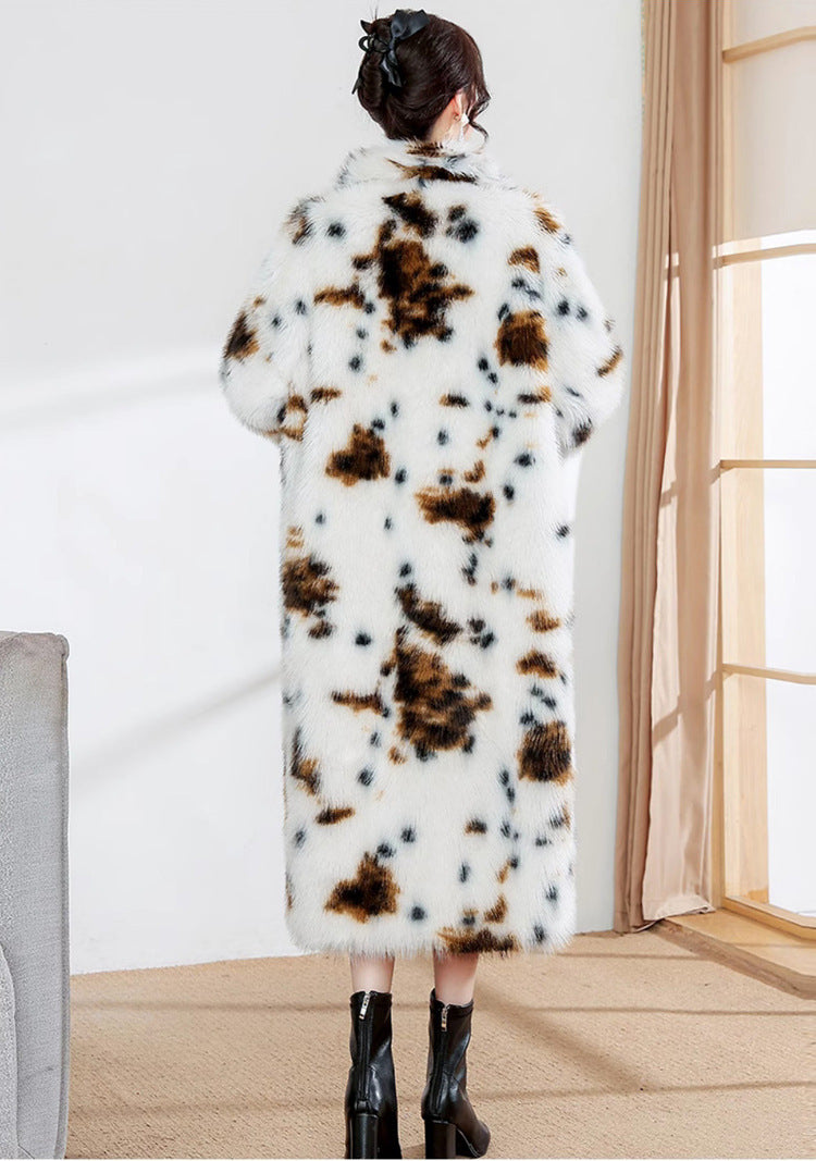 Leopard Print Faux Fur Trench Coat