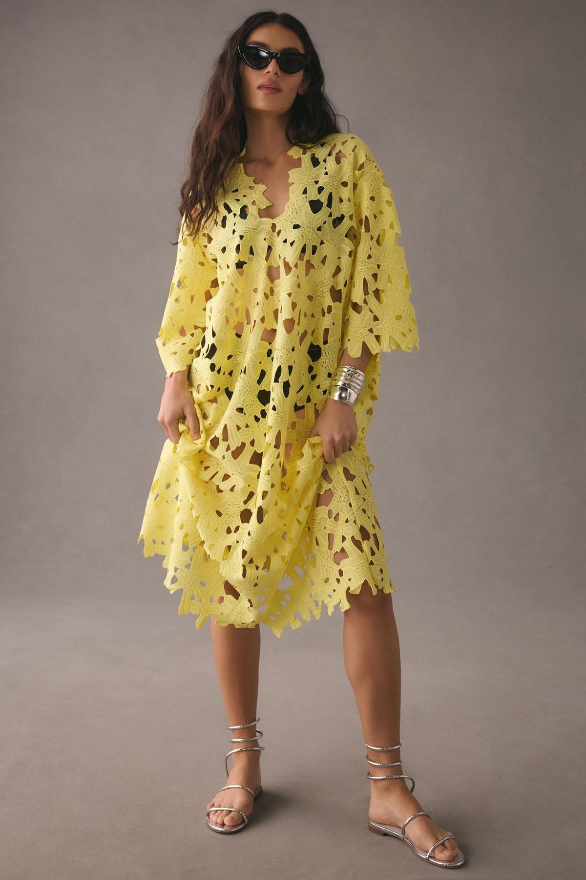 Casual Loose Fit Beach Dress One Size Yellow