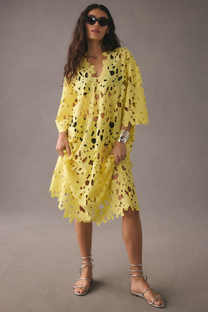 Casual Loose Fit Beach Dress One Size Yellow