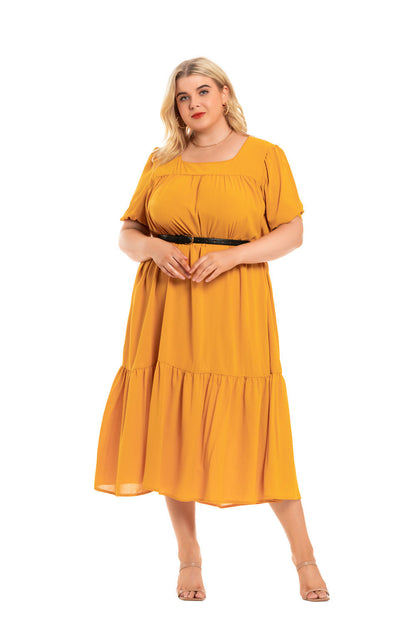 Short Sleeves Casual Day Dress Orange