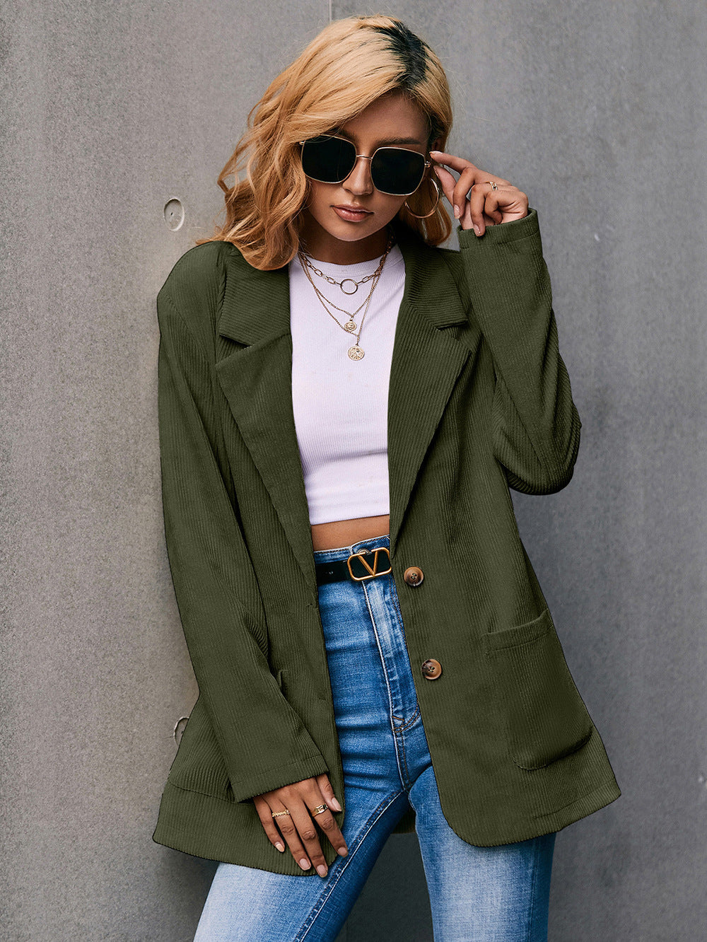 Corduroy Single-Breasted Blazer