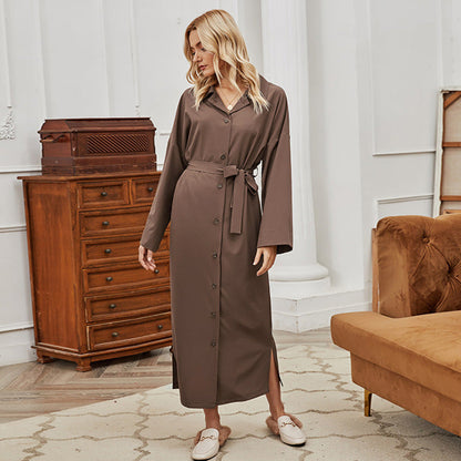 Solid Color Long Coat Brown