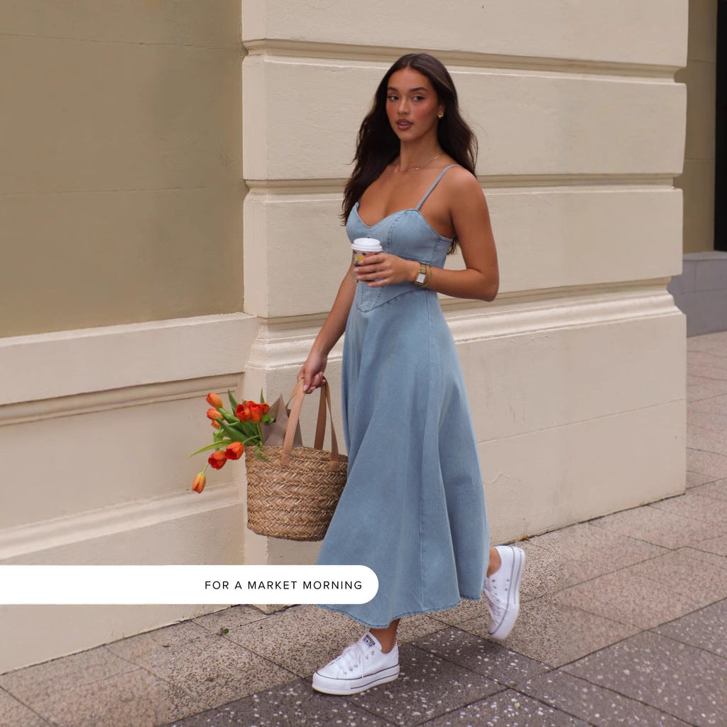 Sleeveless Spaghetti Strap Day Dress Blue