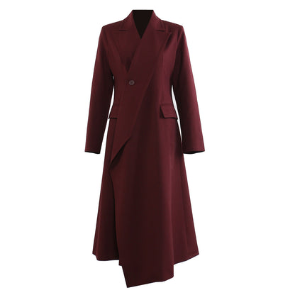 Angola Red Mid-Length Blazer Trench Coat Angora Red