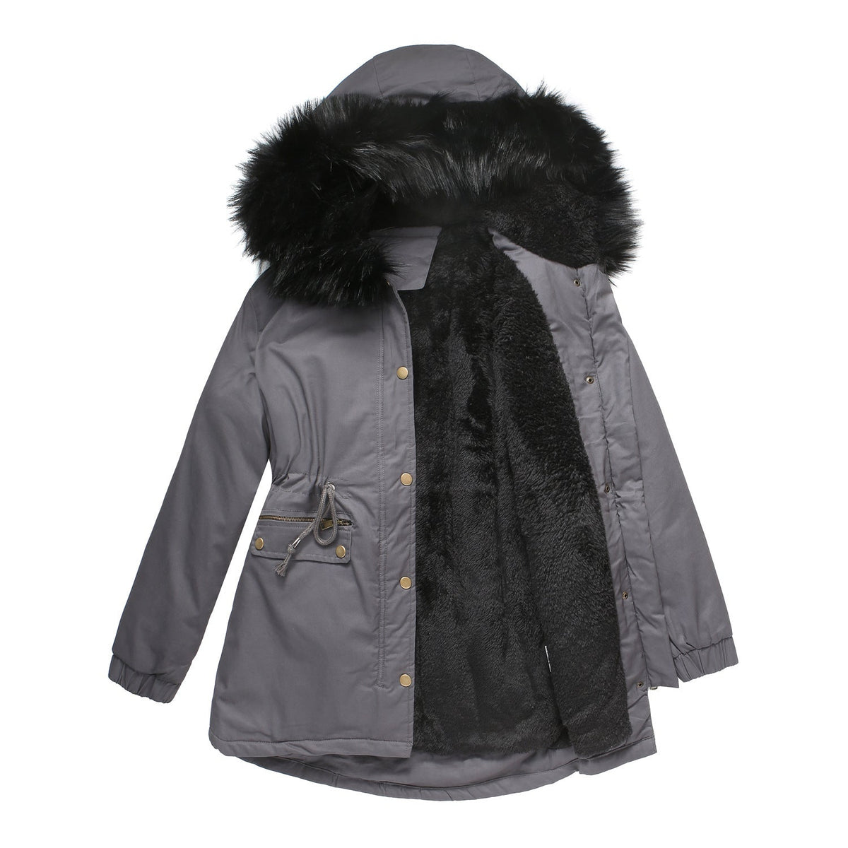 Fleece Lined Hooded Parka Jacket Cement Gray