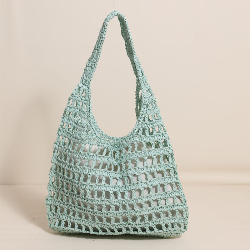 Crochet Handmade Cutout Tote Beach Bag One Size Blue