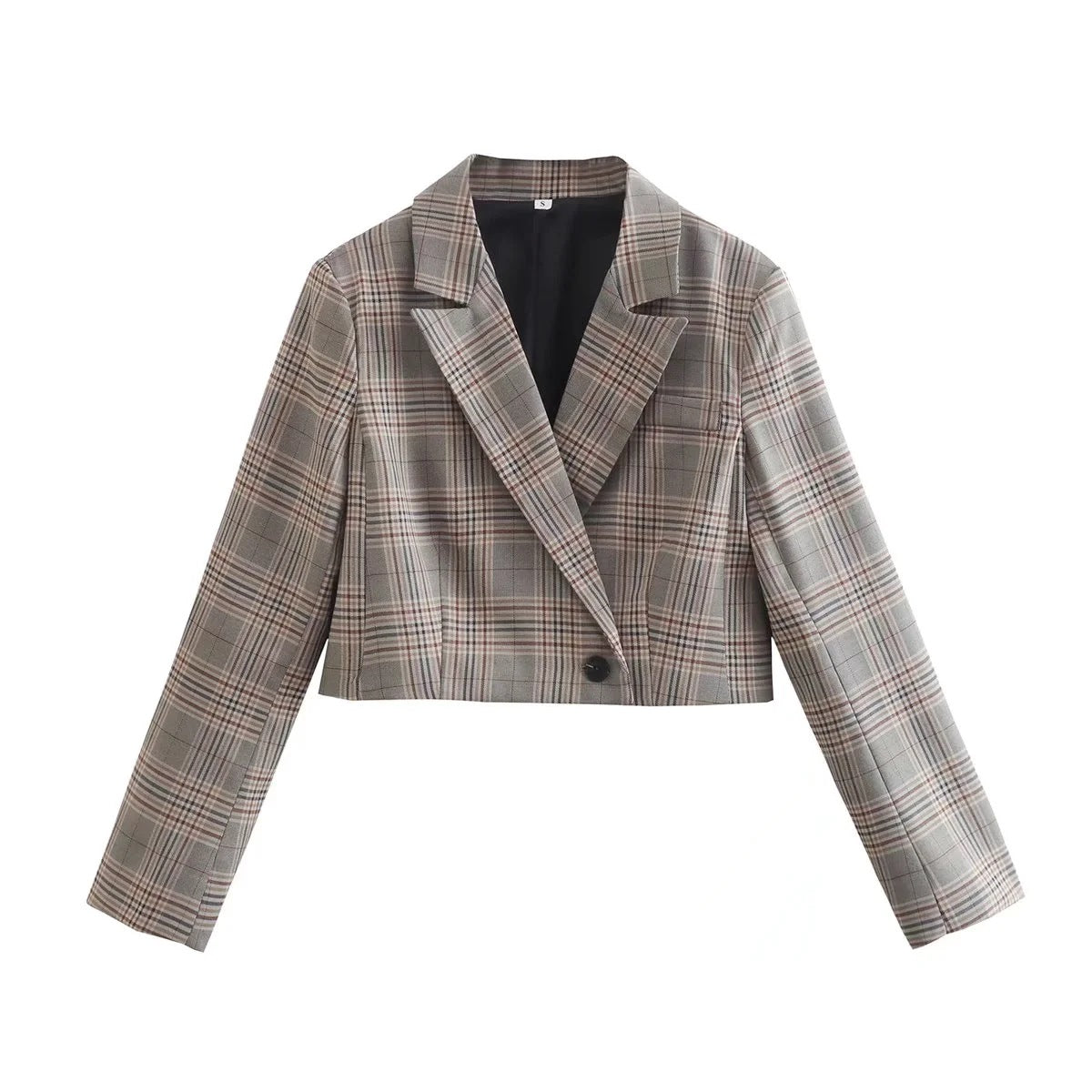 Plaid Short Blazer Khaki