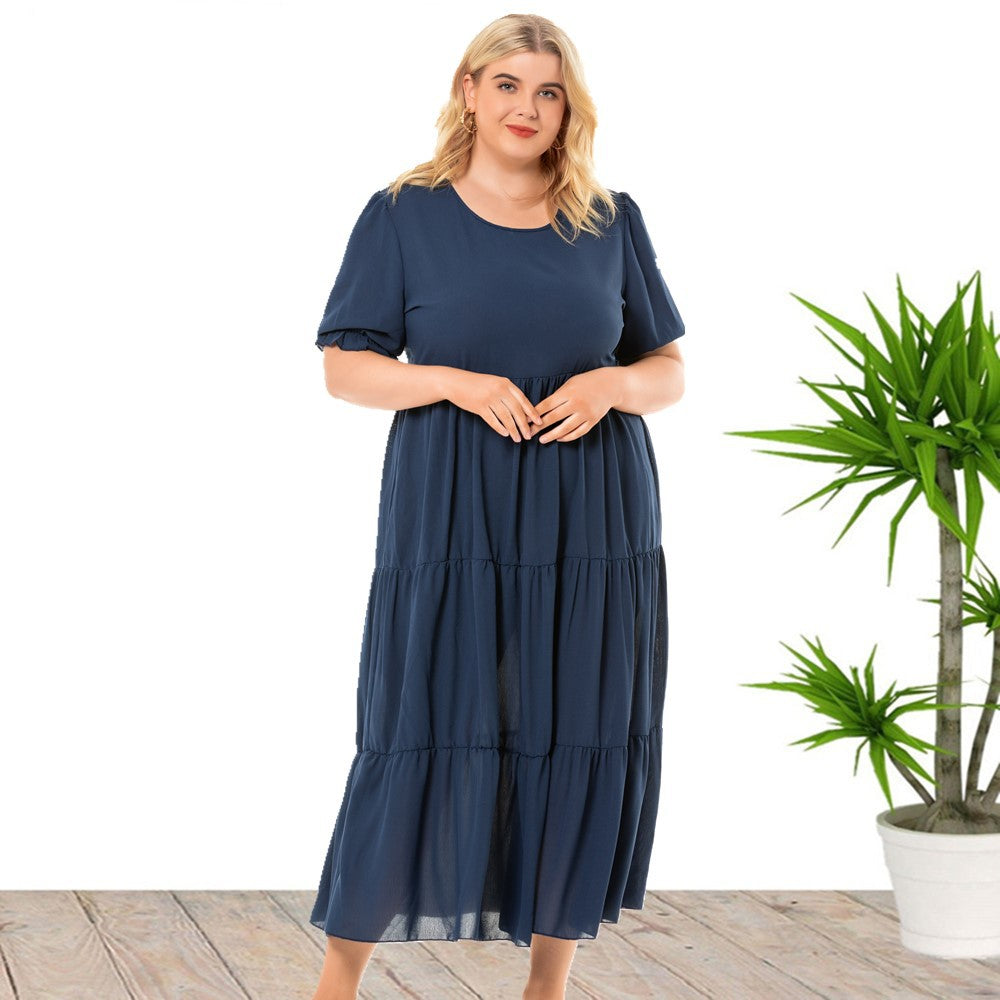 Round Neck Short Sleeve Day to Night Dress Blue