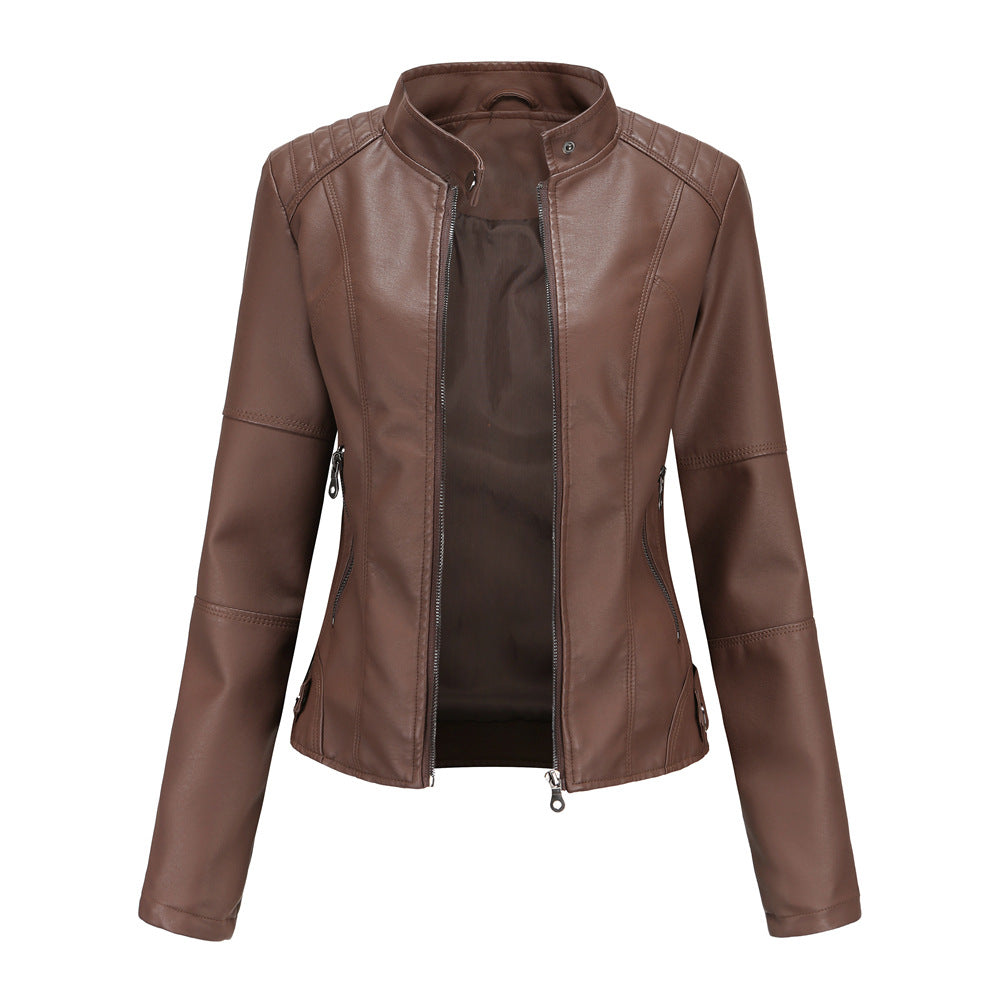 Versatile Slim Biker Jacket Brown