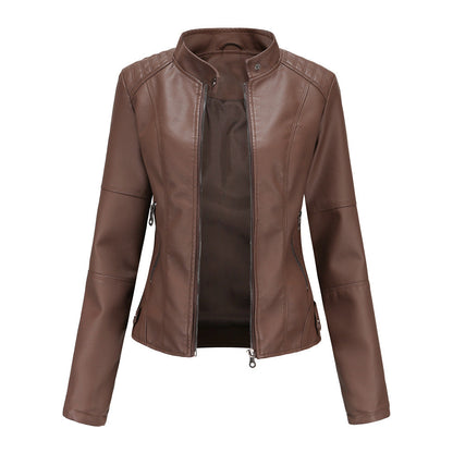 Versatile Slim Biker Jacket Brown